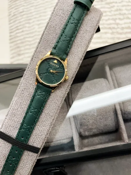 Gucci G-Timeless Black Leather Watch with Gold-Tone Case Watches - 6