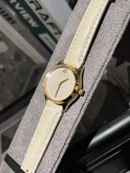 Gucci G-Timeless Black Leather Watch with Gold-Tone Case Watches - 24