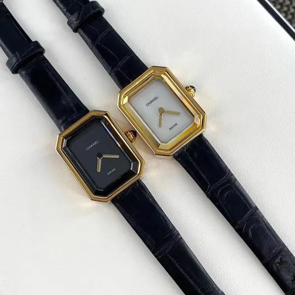 Chanel Premiere Watch Gold Diamond-Set White Dial Black Leather Strap Watches - 32