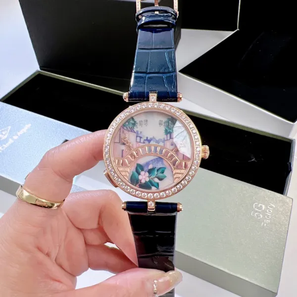 Van Cleef & Arpels Poetic Complications Lady Arpels Heures Florales Watch Navy Blue Leather Watches - 30