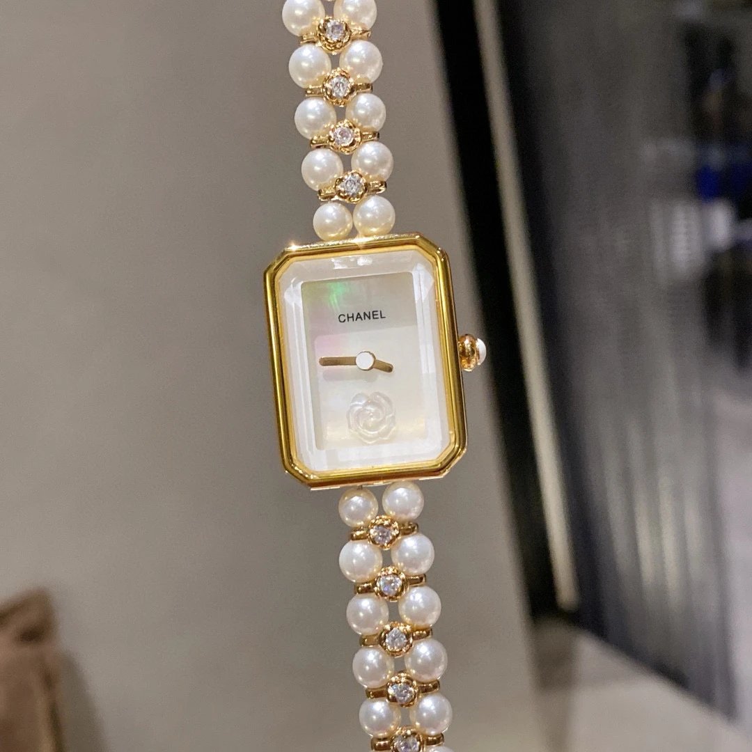 Chanel Watches Rectangular Camellia Dial Pearl Bracelet Watch image 6