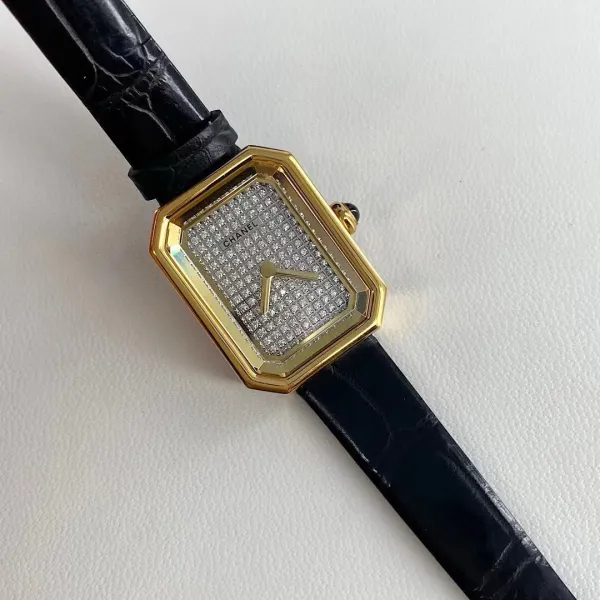 Chanel Premiere Watch Gold Diamond-Set White Dial Black Leather Strap Watches - 7
