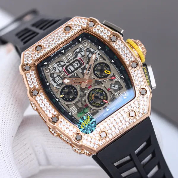 Richard Mille RM 011 Rose Gold Diamond Bezel Chronograph Watch Watches - 12