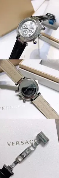 Versace Chronograph Red Dial with Diamond Bezel Leather Strap Watch Watches - 16