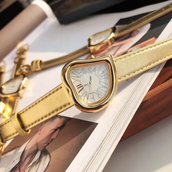Saint Laurent Yves Saint Laurent Heart-Shaped Watch Gold Red Leather Strap Watches - 15