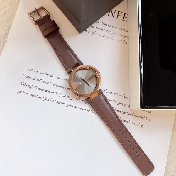 Gucci G-Timeless Mini Rose Gold Silver Dial Brown Leather Watch Watches - 30