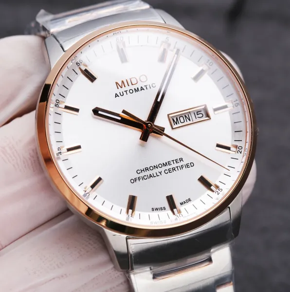 Design Mido Chronometer Automatic Silver Dial Rose Gold Bezel Mechanical Watch Watches - 47
