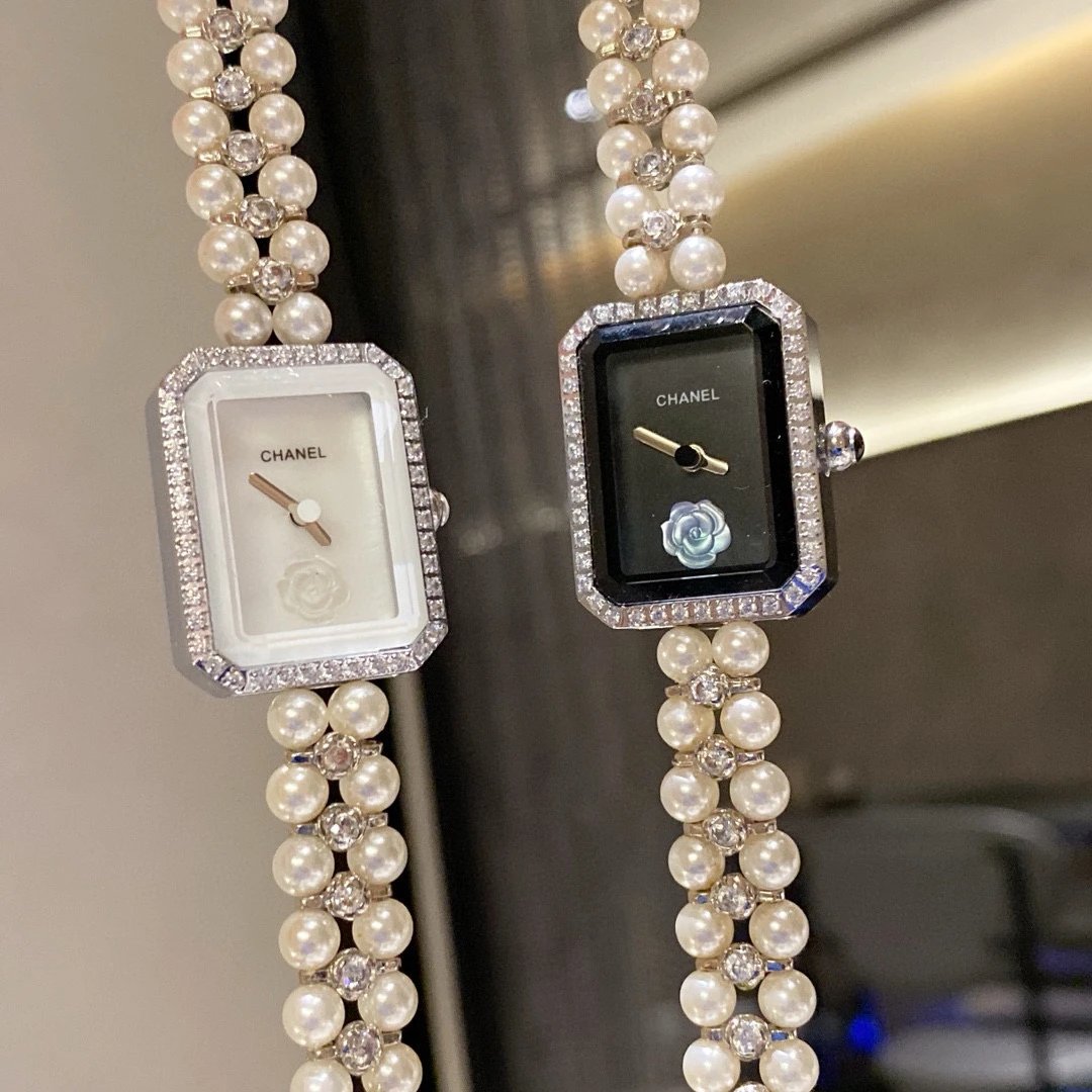 Chanel Watches Rectangular Camellia Dial Pearl Bracelet Watch image 3