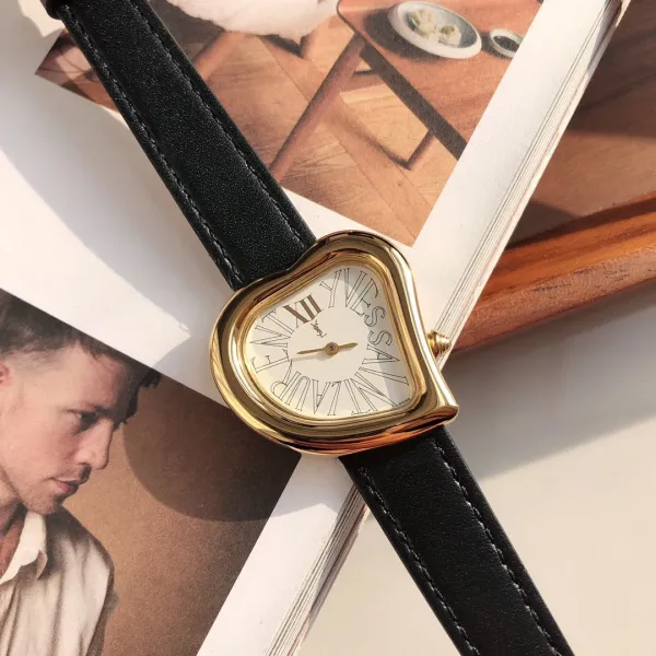Saint Laurent Yves Saint Laurent Heart-Shaped Watch Gold Red Leather Strap Watches - 4