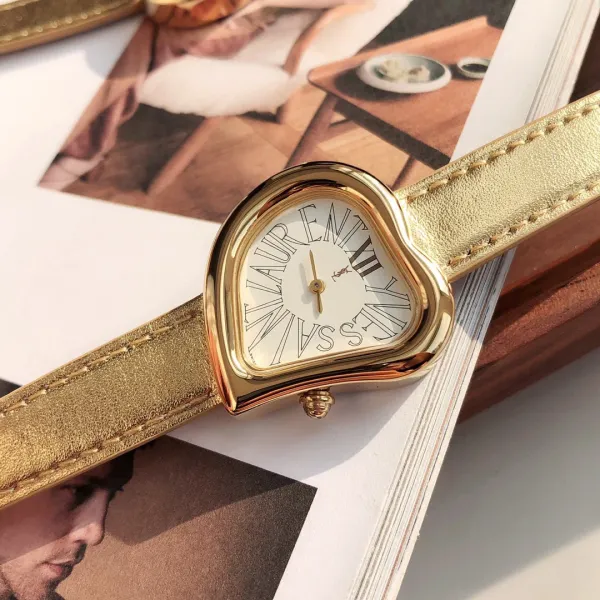 Saint Laurent Yves Saint Laurent Heart-Shaped Watch Gold Red Leather Strap Watches - 14