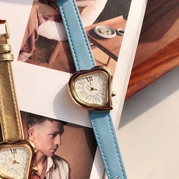 Saint Laurent Yves Saint Laurent Heart-Shaped Watch Gold Red Leather Strap Watches - 22