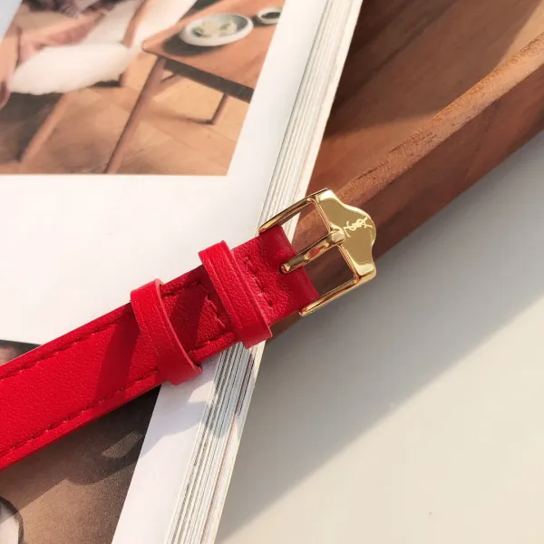 Saint Laurent Yves Saint Laurent Heart-Shaped Watch Gold Red Leather Strap Watches - 39