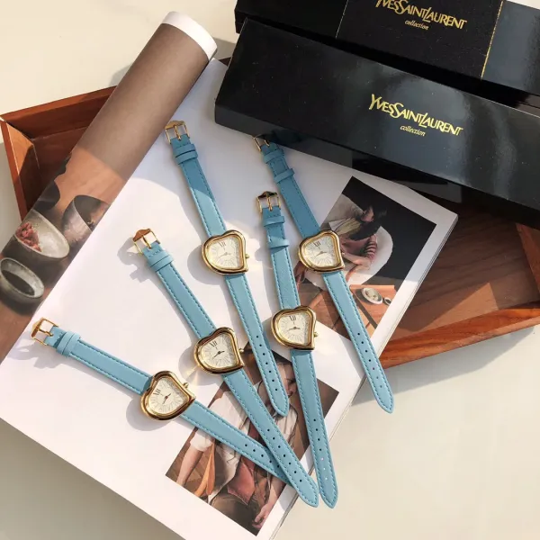 Saint Laurent Yves Saint Laurent Heart-Shaped Watch Gold Red Leather Strap Watches - 23