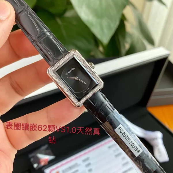 Chanel Boyfriend Watch Black Dial Diamond Bezel Leather Strap Watch Watches - 24
