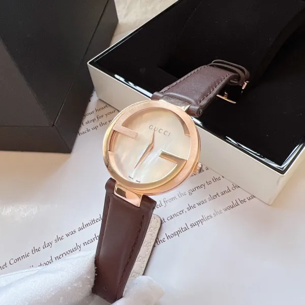 Gucci G-Timeless Mini Rose Gold Silver Dial Brown Leather Watch Watches - 32
