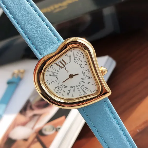 Saint Laurent Yves Saint Laurent Heart-Shaped Watch Gold Red Leather Strap Watches - 28