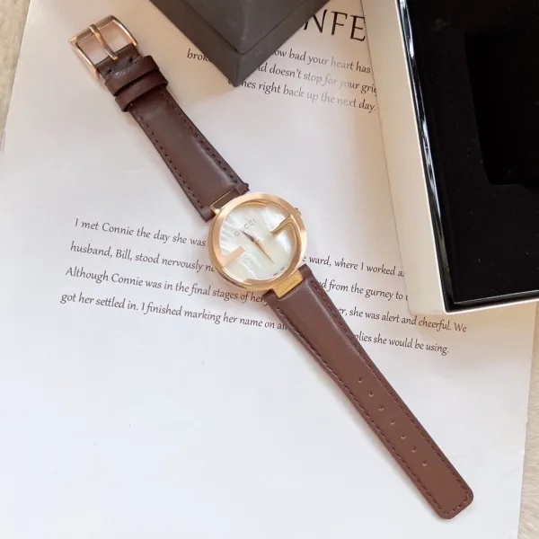 Gucci G-Timeless Mini Rose Gold Silver Dial Brown Leather Watch Watches - 33