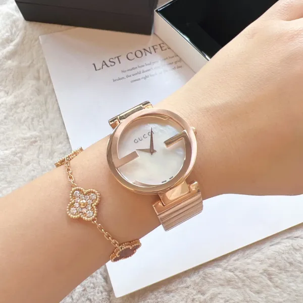 Gucci G-Timeless Mini Rose Gold Silver Dial Brown Leather Watch Watches - 12