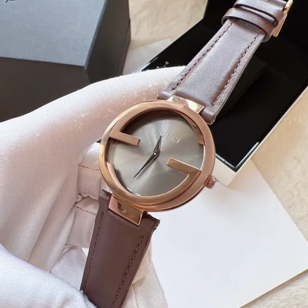 Gucci G-Timeless Mini Rose Gold Silver Dial Brown Leather Watch Watches - 31