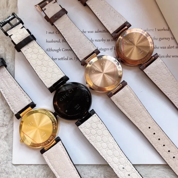 Gucci G-Timeless Mini Rose Gold Silver Dial Brown Leather Watch Watches - 36