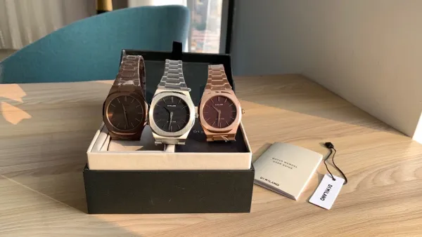 Design D1 Milano Ultra Thin Rose Gold Watch with Burgundy Dial Watches - 6