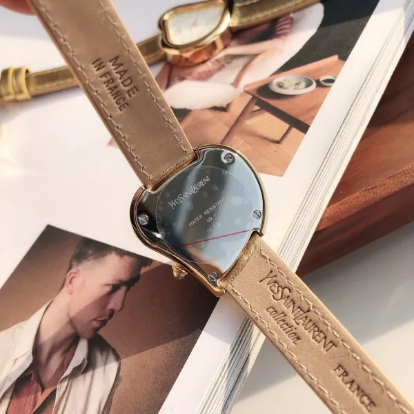 Saint Laurent Yves Saint Laurent Heart-Shaped Watch Gold Red Leather Strap Watches - 19