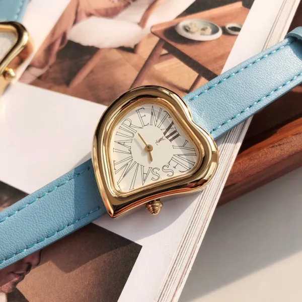 Saint Laurent Yves Saint Laurent Heart-Shaped Watch Gold Red Leather Strap Watches - 25
