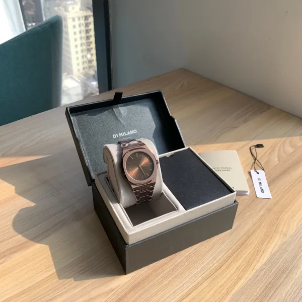 Design D1 Milano Ultra Thin Rose Gold Watch with Burgundy Dial Watches - 8