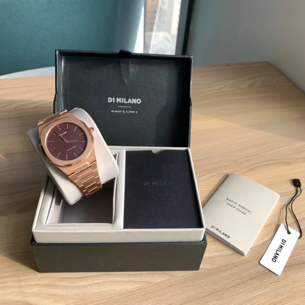 Design D1 Milano Ultra Thin Rose Gold Watch with Burgundy Dial Watches - 1