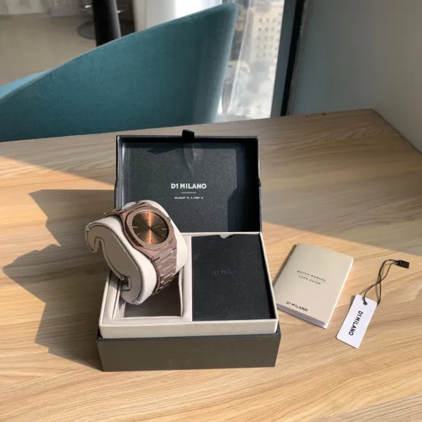 Design D1 Milano Ultra Thin Rose Gold Watch with Burgundy Dial Watches - 42