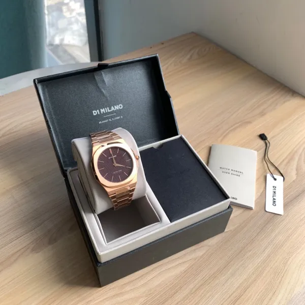 Design D1 Milano Ultra Thin Rose Gold Watch with Burgundy Dial Watches - 61
