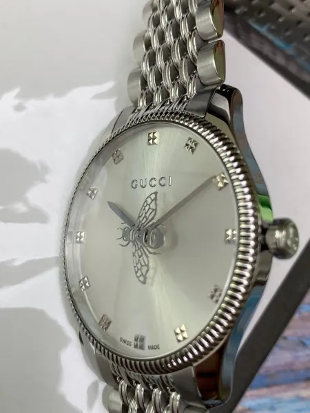 Gucci G-Timeless Bee Silver Dial Steel Watch Watches - 9