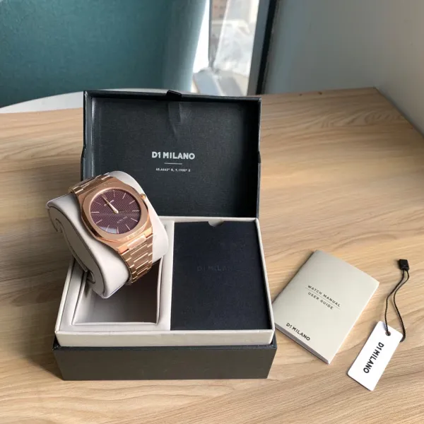 Design D1 Milano Ultra Thin Rose Gold Watch with Burgundy Dial Watches - 60