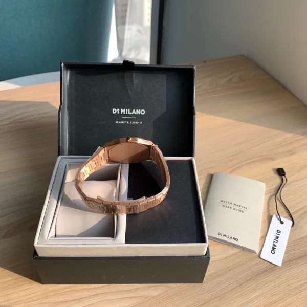Design D1 Milano Ultra Thin Rose Gold Watch with Burgundy Dial Watches - 63