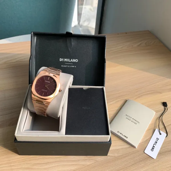 Design D1 Milano Ultra Thin Rose Gold Watch with Burgundy Dial Watches - 55