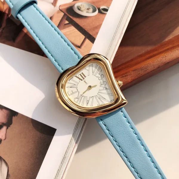 Saint Laurent Yves Saint Laurent Heart-Shaped Watch Gold Red Leather Strap Watches - 24