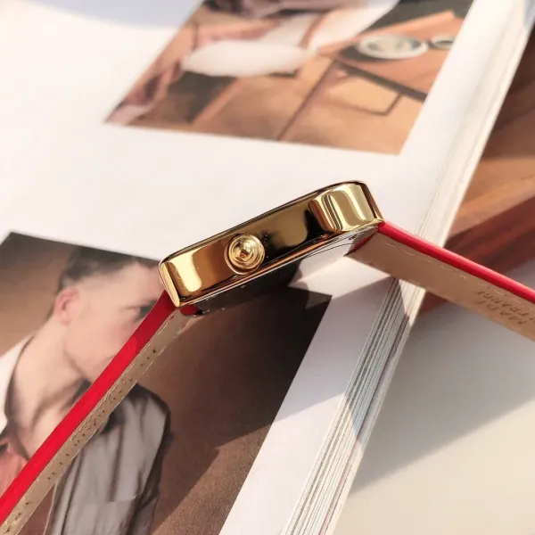 Saint Laurent Yves Saint Laurent Heart-Shaped Watch Gold Red Leather Strap Watches - 37