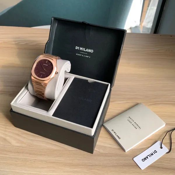Design D1 Milano Ultra Thin Rose Gold Watch with Burgundy Dial Watches - 58