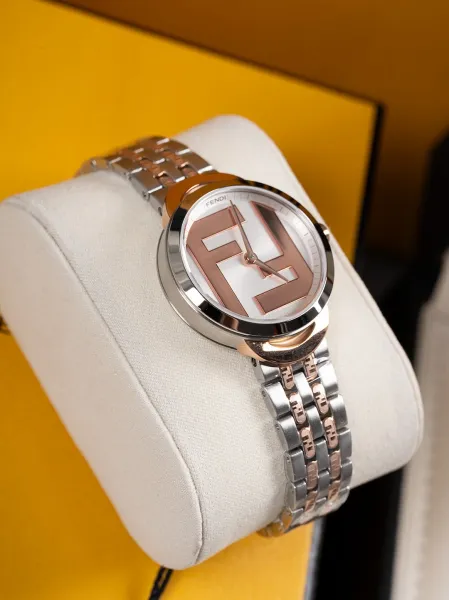 Fendi FF Logo Chronograph Rose Gold and Silver Watch Watches - 7