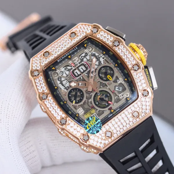 Richard Mille RM 011 Rose Gold Diamond Bezel Chronograph Watch Watches - 11