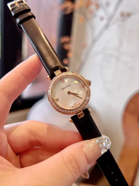 Gucci G-Timeless Mini Mother-of-Pearl Dial Black Leather Watch Watches - 30