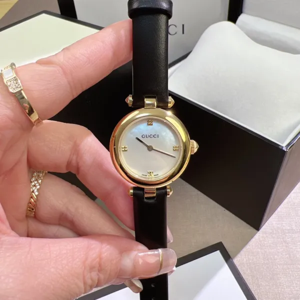 Gucci G-Timeless Mini Mother-of-Pearl Dial Black Leather Watch Watches - 15