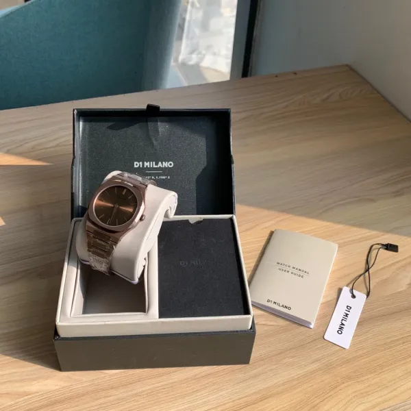 Design D1 Milano Ultra Thin Rose Gold Watch with Burgundy Dial Watches - 43