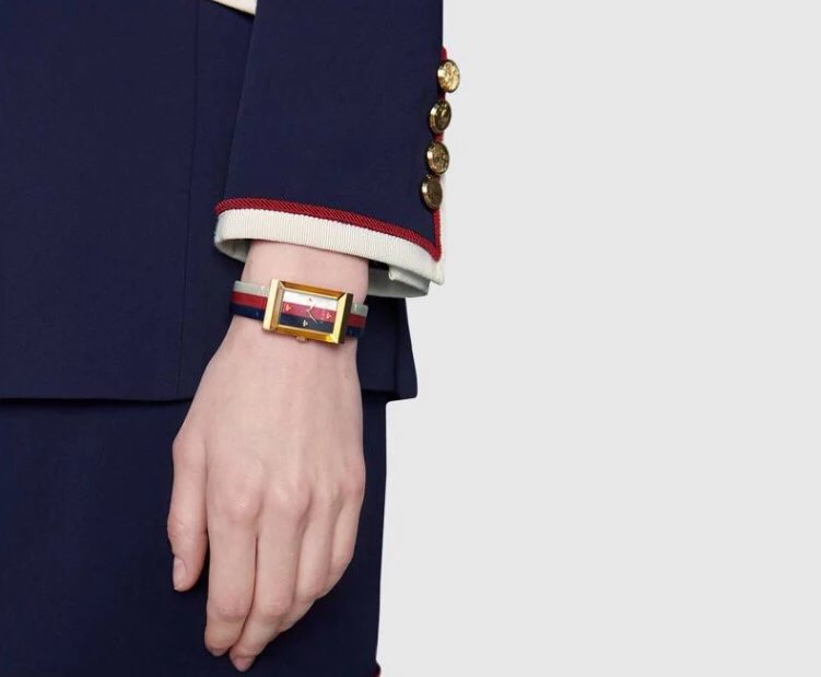 Gold Rectangular Watch Multicolor Strap Fashionable