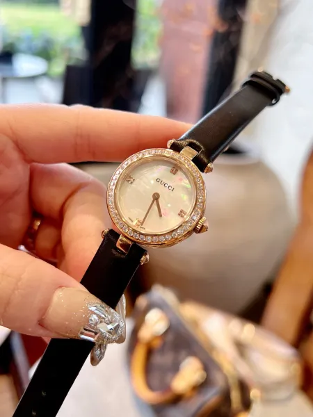 Gucci G-Timeless Mini Mother-of-Pearl Dial Black Leather Watch Watches - 39