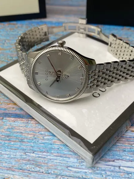 Gucci G-Timeless Bee Silver Dial Steel Watch Watches - 11