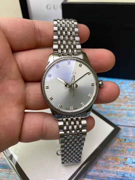 Gucci G-Timeless Bee Silver Dial Steel Watch Watches - 12
