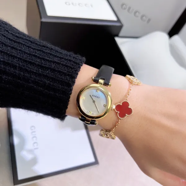Gucci G-Timeless Mini Mother-of-Pearl Dial Black Leather Watch Watches - 18