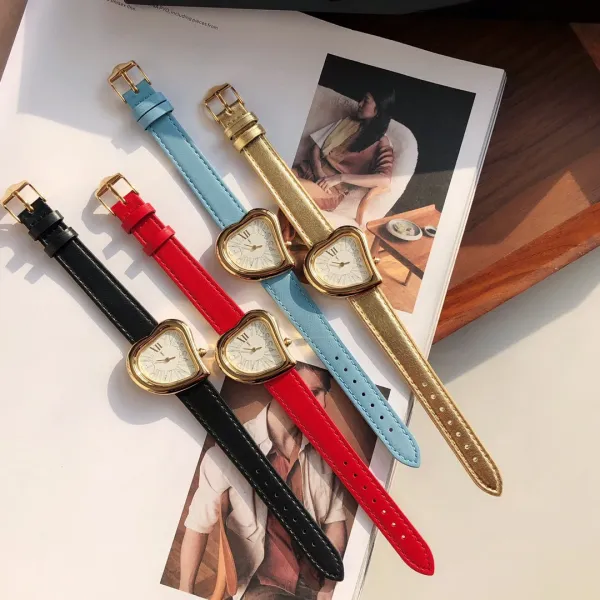 Saint Laurent Yves Saint Laurent Heart-Shaped Watch Gold Red Leather Strap Watches - 2