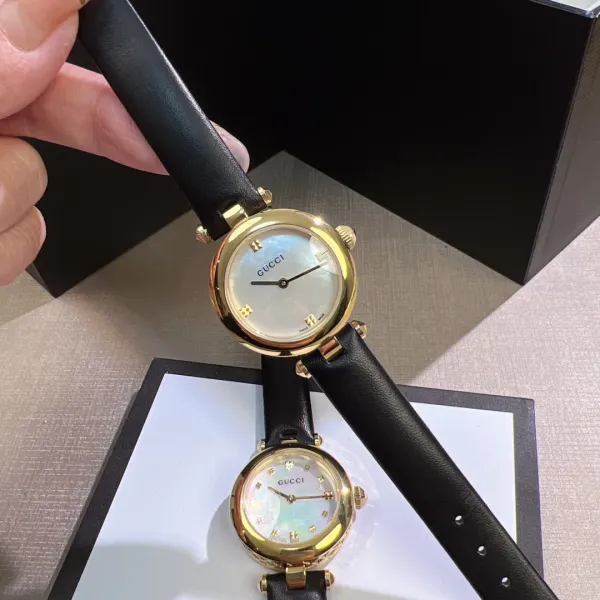 Gucci G-Timeless Mini Mother-of-Pearl Dial Black Leather Watch Watches - 16